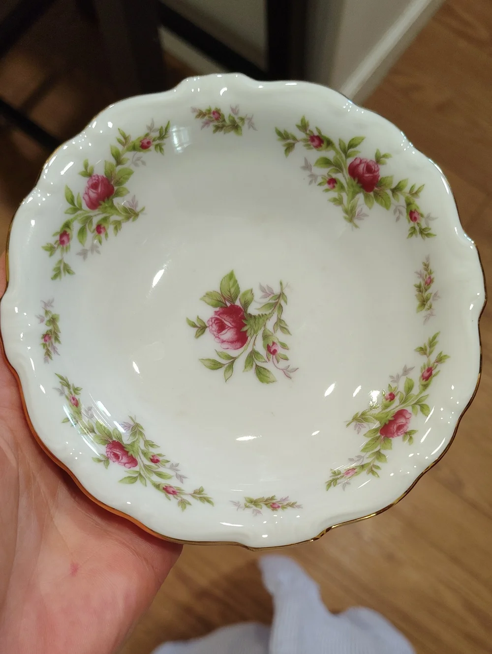 Haviland White Porcelain Small Serving Bowl with Pink Rose Garlands